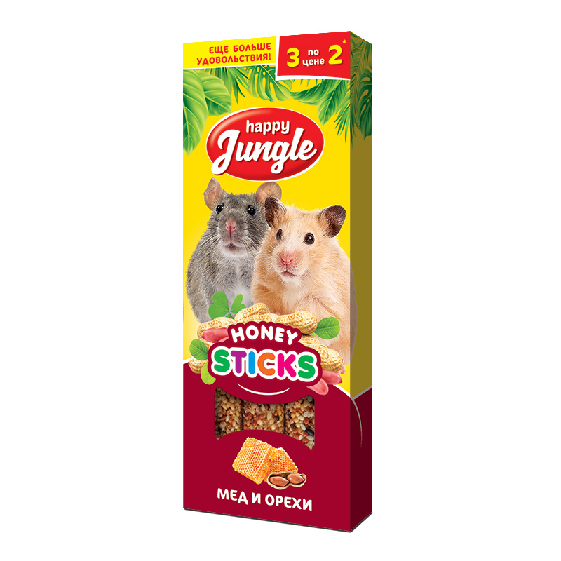 j209-3 Happy Jungle палочки для грызунов мёд+орехи, 3 шт — изображение 1