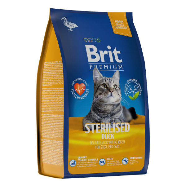утка BRIT PREMIUM, Сухой корм с уткой и курицей для стерилизованных кошек "Cat Duck&Chicken" — изображение 1