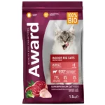 AWARD Indoor Big cats для взрослых домашних кошек крупных пород с говядиной и курицей с добавлением брокколи и юкки Шидигера