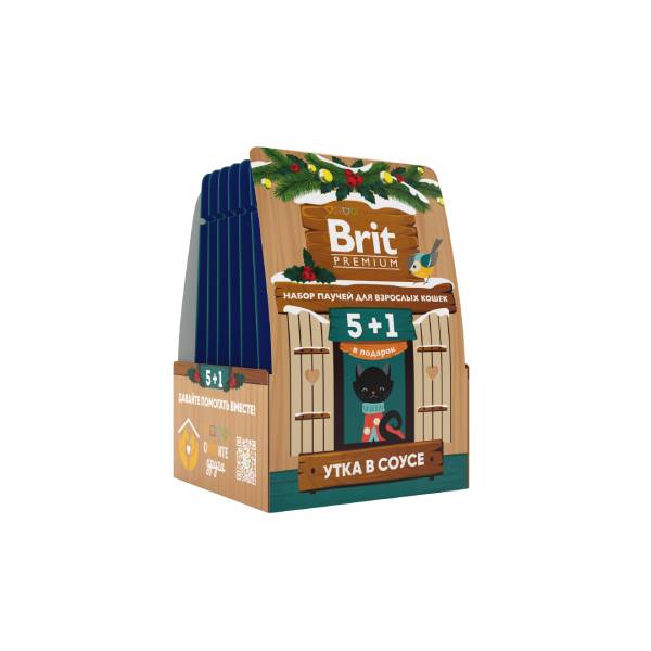 good-6b495e94-81f9-11ee-a59f-b07b25e4d639 (1) BRIT PREMIUM Набор паучей для взрослых кошек Утка в соусе 5+1 кормушка — изображение 1
