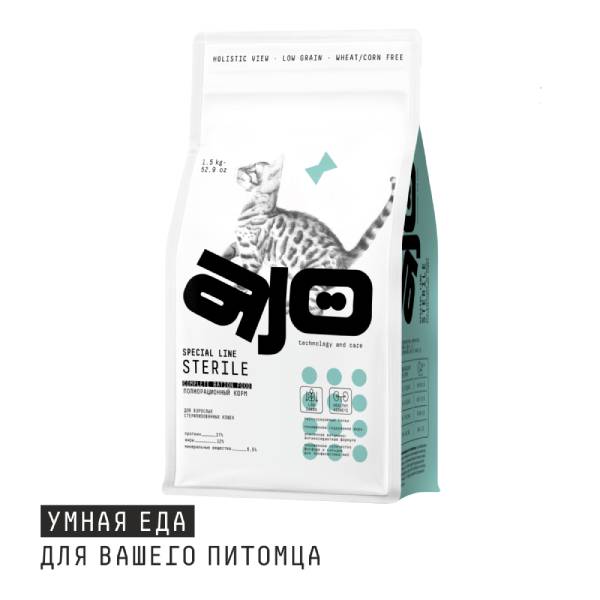 47 AJO Cat Steriile сухой корм для активных стерилизованных кошек с высоким содержанием белка — изображение 1