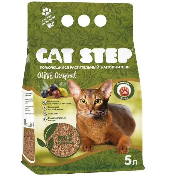 600x600 Cat Step Olive Original Наполнитель комкующийся растительный — изображение 1