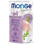 Monge Supreme sterilized cat влажный корм для стерилизованных кошек тунец с желтоперой камбалой и зелёным горошком